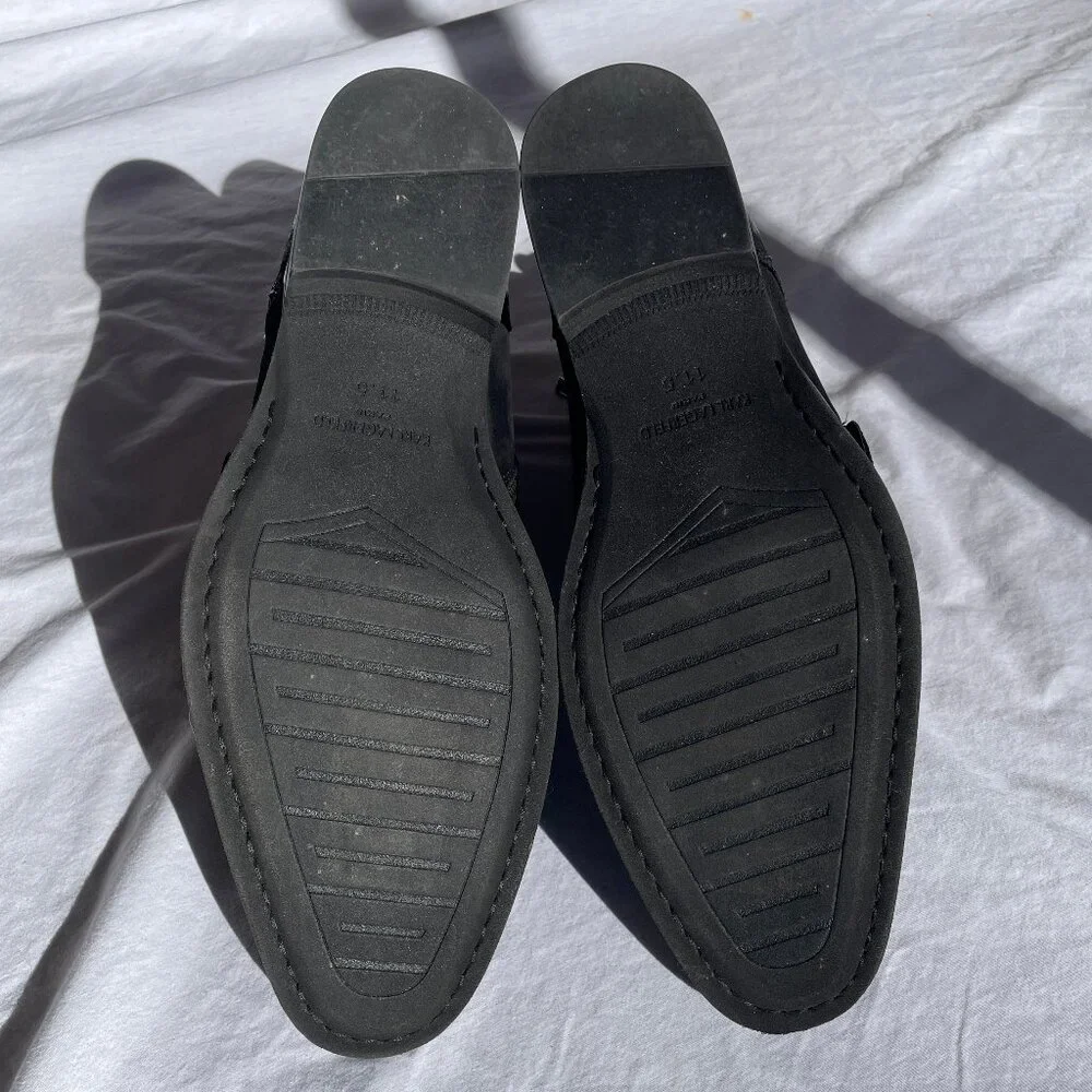 KARL LAGERFELD PARIS 11.5 Mens 3-buckle Leather and Suede Black
